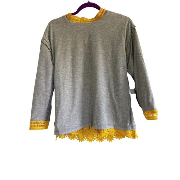 English Factory Women's Yellow Crochet Lace Overlay Top Gray Rayon Lining Small - Picture 3 of 7